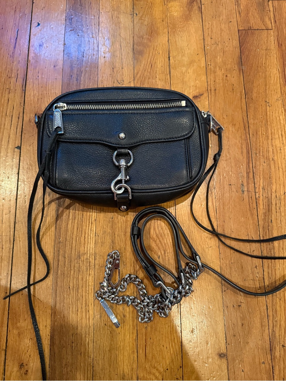 Rebecca Minkoff Black Leather Mini Crossbody with Silver Hardware